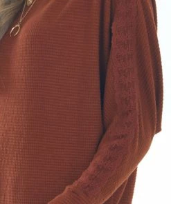 143 Story Cinnamon Waffle Knit Dolman Lace Sleeve Top