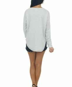 143 Story Cloud Thermal Knit Henley Long Sleeve Top Tops