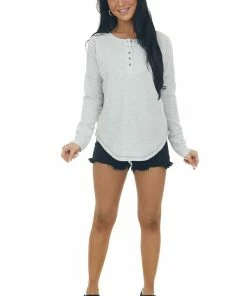 143 Story Cloud Thermal Knit Henley Long Sleeve Top Tops