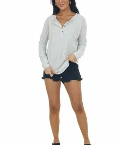 143 Story Cloud Thermal Knit Henley Long Sleeve Top Tops