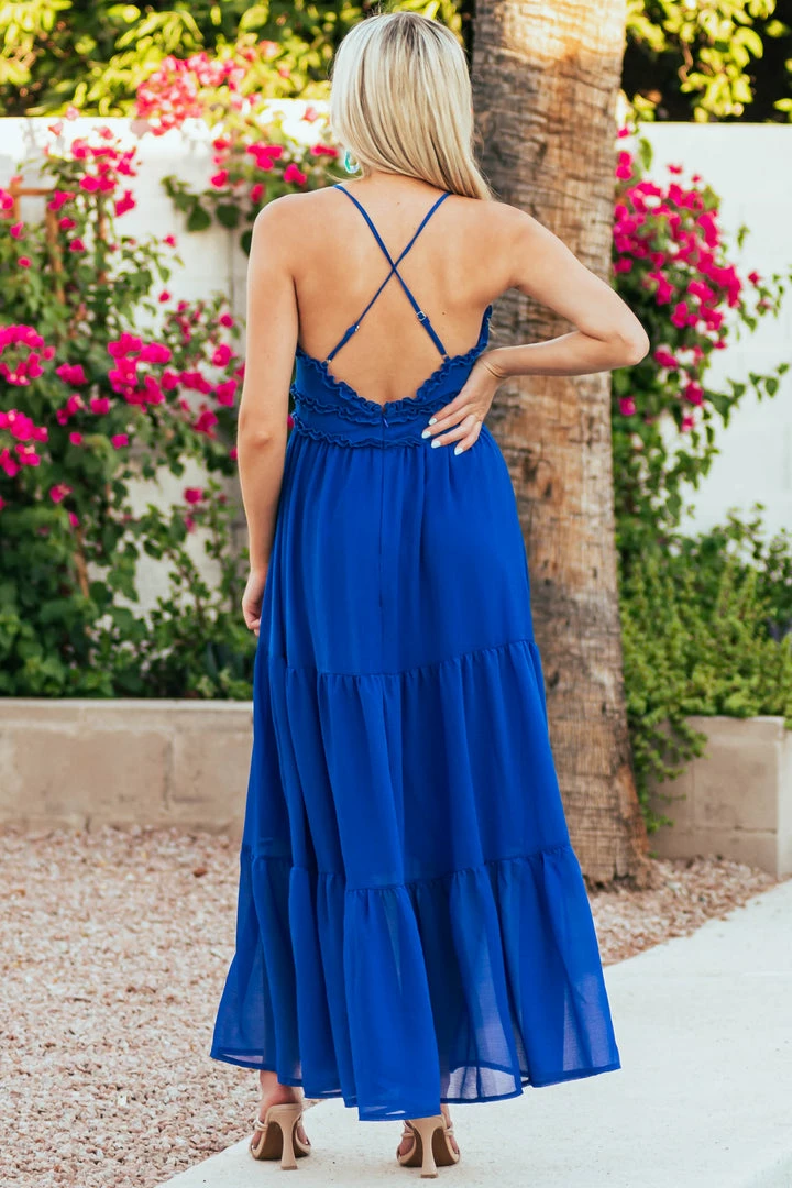 She + Sky Dresses Cobalt Sleeveless V Neckline Woven Maxi Dress 7 She + Sky Dresses Cobalt Sleeveless V Neckline Woven Maxi Dress