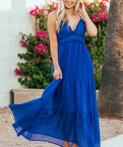 She + Sky Dresses Cobalt Sleeveless V Neckline Woven Maxi Dress 9 She + Sky Dresses Cobalt Sleeveless V Neckline Woven Maxi Dress