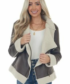 Sweet Lemon Cocoa Faux Shearling Asymmetrical Zipper Jacket