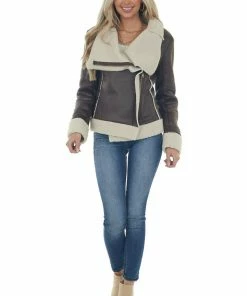 Sweet Lemon Cocoa Faux Shearling Asymmetrical Zipper Jacket