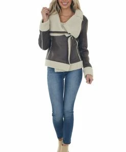 Sweet Lemon Cocoa Faux Shearling Asymmetrical Zipper Jacket
