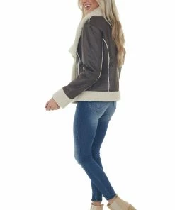 Sweet Lemon Cocoa Faux Shearling Asymmetrical Zipper Jacket