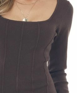 LE LIS Cocoa Long Sleeve Bodycon Short Sweater Dress Dresses