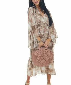 HYFVE Dresses Cocoa Tie Dye Flowy Sleeve Midi Dress