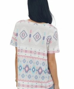 HESED Coconut Aztec Print Short Sleeve Knit Tee 16 HESED Coconut Aztec Print Short Sleeve Knit Tee