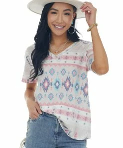 HESED Coconut Aztec Print Short Sleeve Knit Tee 12 HESED Coconut Aztec Print Short Sleeve Knit Tee