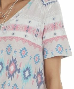 HESED Coconut Aztec Print Short Sleeve Knit Tee 17 HESED Coconut Aztec Print Short Sleeve Knit Tee