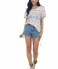 HESED Coconut Aztec Print Short Sleeve Knit Tee 14 HESED Coconut Aztec Print Short Sleeve Knit Tee