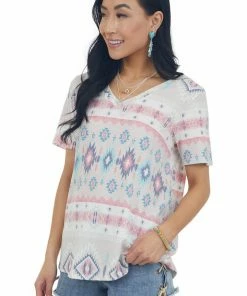 HESED Coconut Aztec Print Short Sleeve Knit Tee 15 HESED Coconut Aztec Print Short Sleeve Knit Tee