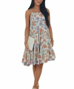 Hayden Dresses Coconut Floral Print Halter Woven Babydoll Dress