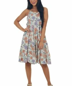 Hayden Dresses Coconut Floral Print Halter Woven Babydoll Dress