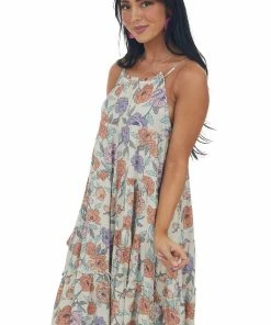 Hayden Dresses Coconut Floral Print Halter Woven Babydoll Dress