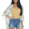 CY Fashion Coconut Floral Print Ruffle Trim Kimono