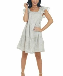 Ces Femme Dresses Coconut Floral Square Neck Tiered A Line Dress