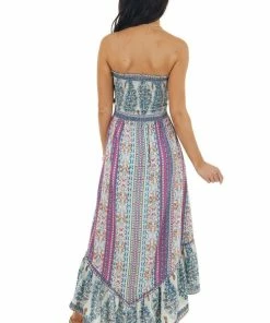 ANGIE Coconut Printed Strapless Smocked Woven Midi Dress
