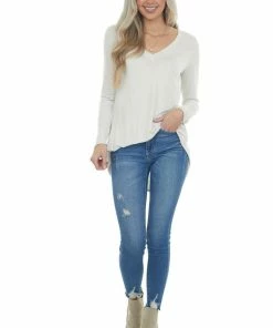 ZENANA Coconut Rounded Hem V Neck Soft Knit Top