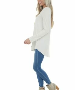 ZENANA Coconut Rounded Hem V Neck Soft Knit Top