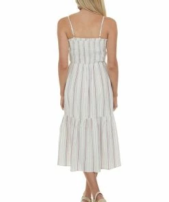 Umgee Coconut Striped Smocked Bodice Tiered Dress Dresses