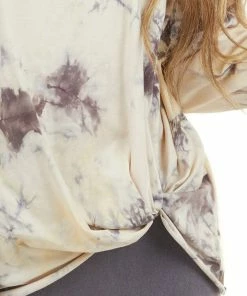 Umgee Tops Coffee And Cream Tie Dye Long Sleeve With Front Knot Detail