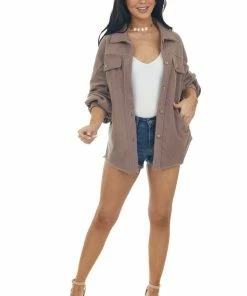 Cezele Tops Coffee Button Up Oversized Shirt Jacket 21 Cezele Tops Coffee Button Up Oversized Shirt Jacket