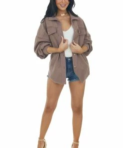 Cezele Tops Coffee Button Up Oversized Shirt Jacket 22 Cezele Tops Coffee Button Up Oversized Shirt Jacket