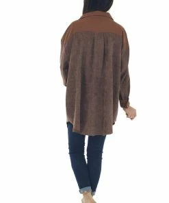 143 Story Coffee Contrast Oversized Corduroy Shacket Tops