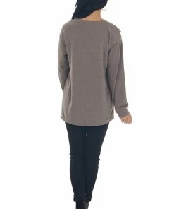 BiBi Coffee French Terry Laser Cut Out Knit Top Tops