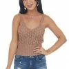 HYFVE Tops Coffee Sleeveless Ribbed Hem Crochet Knit Top