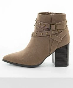 JP ORIGINAL CORP Coffee Strappy Studded Pointed Toe Booties