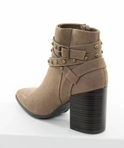 JP ORIGINAL CORP Coffee Strappy Studded Pointed Toe Booties