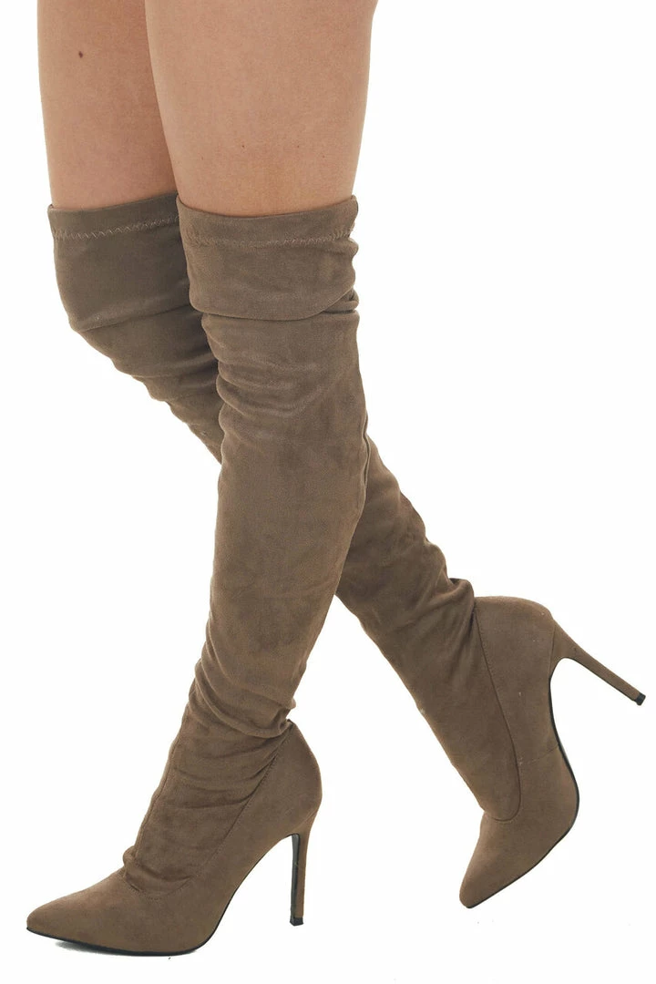 CJ Shoes Coffee Suede Stiletto Heel Thigh High Boots 3 CJ Shoes Coffee Suede Stiletto Heel Thigh High Boots