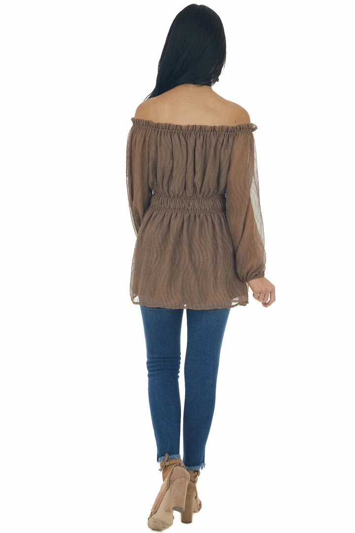 143 Story Coffee Textured Off Shoulder Smocked Waist Top Tops 8 143 Story Coffee Textured Off Shoulder Smocked Waist Top Tops