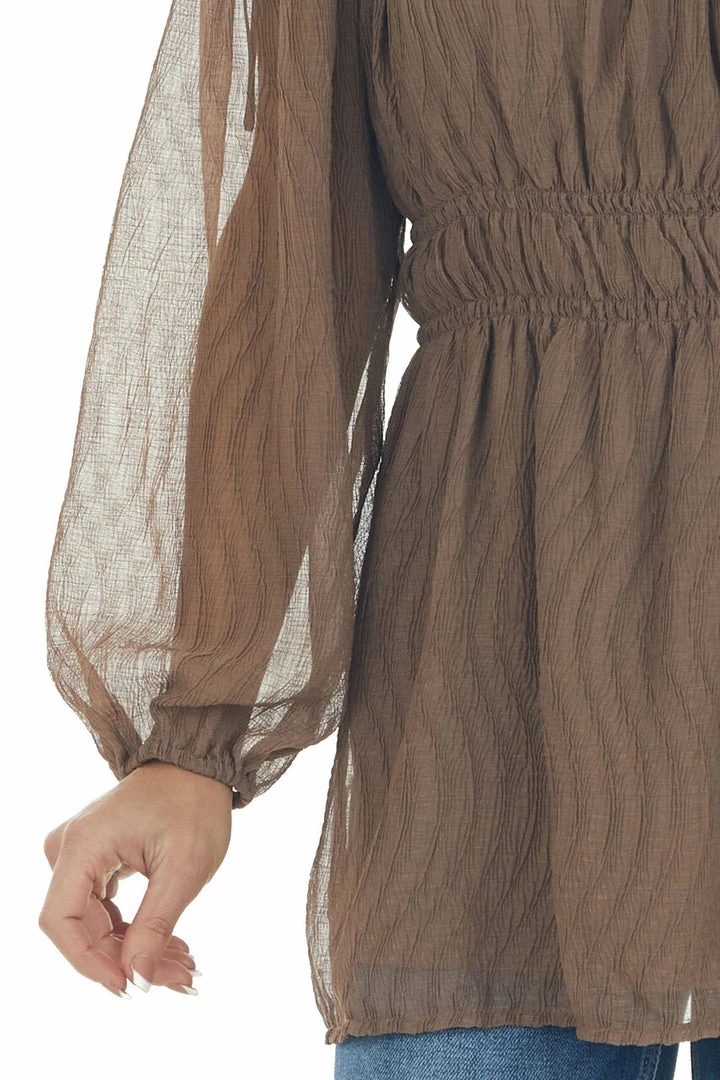 143 Story Coffee Textured Off Shoulder Smocked Waist Top Tops 9 143 Story Coffee Textured Off Shoulder Smocked Waist Top Tops