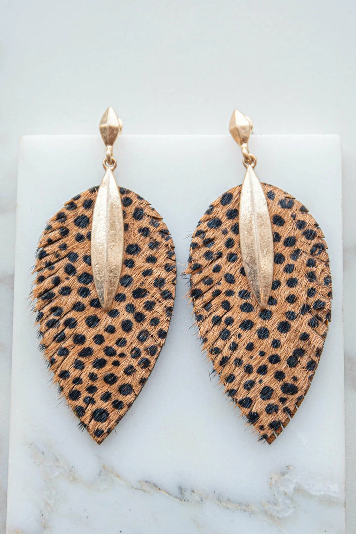 Fame Accessories Cognac Animal Print Feather Drop Earrings 3 Fame Accessories Cognac Animal Print Feather Drop Earrings