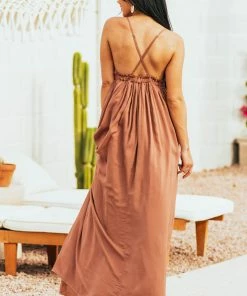 Wishlist Cognac Brown Sleeveless With Lace Maxi Dress