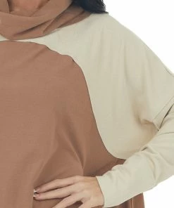 143 Story Tops Cognac Colorblock Cowl Neck Soft Wide Fit Top