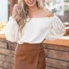 She + Sky Cognac Faux Leather Wrap Mini Skirt Bottoms