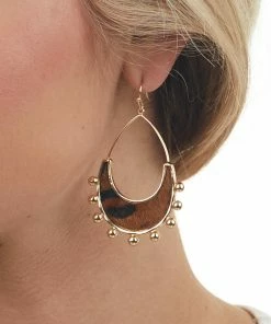 Fame Accessories Cognac Leopard Faux Fur Teardrop Earrings