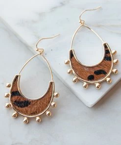 Fame Accessories Cognac Leopard Faux Fur Teardrop Earrings