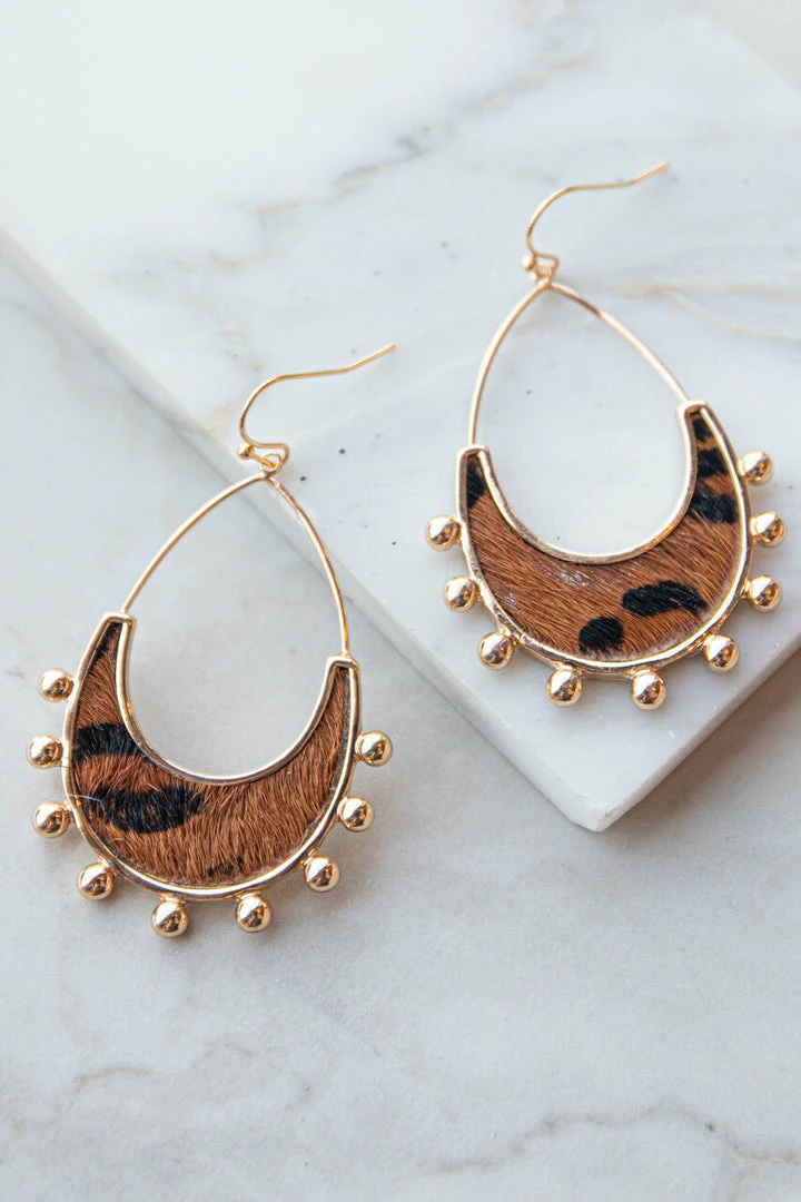 Fame Accessories Cognac Leopard Faux Fur Teardrop Earrings 3 Fame Accessories Cognac Leopard Faux Fur Teardrop Earrings