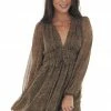 Lush Clothing Dresses Cognac Leopard Print Deep V Neck Mini Dress