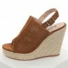 Shoe Shoe Train Shoes Cognac Square Laser Cut Out Espadrille Sling Back Wedges