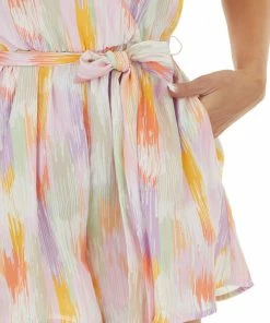Lush Clothing Colorful Printed Surplice Sleeveless Romper Dresses