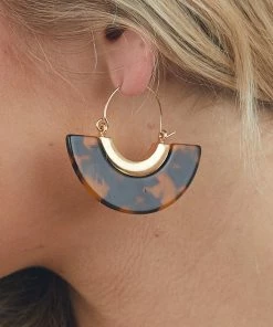 Noir Jewelry Accessories Copper Resin Tortoise Shell Fan Hoop Earrings