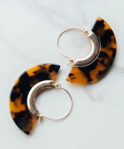 Noir Jewelry Accessories Copper Resin Tortoise Shell Fan Hoop Earrings