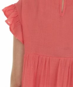 Vanilla Bay Tops Coral Babydoll Tiered Ruffle Sleeve Blouse